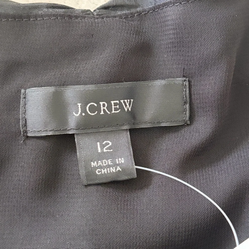 J.Crew NWT size 12 Ruched Puff Sleeve Cropped Top Black Long Sleeve Off Shoulder